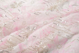 Pink 3D textured floral and silver sequin embroidery fabric