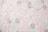 Pink 3D textured floral and silver sequin embroidery fabric