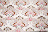 A luxurious sequin embroidery fabric, with a classic damask or brocade pattern in a soft, multi-color pastel palette.