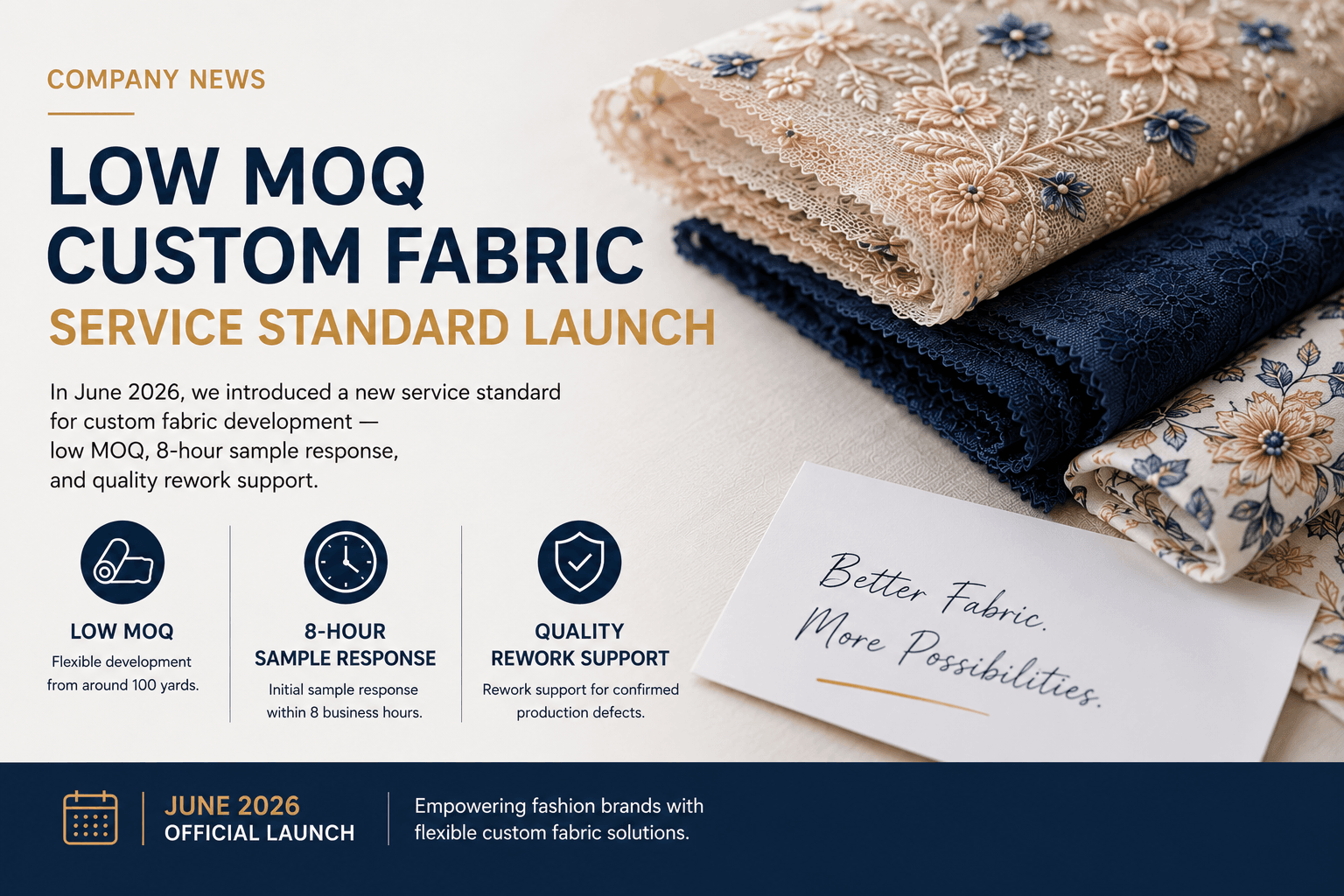 Low MOQ custom fabric service standard launch with embroidered fabric samples and 8-hour sample response for fashion buyers