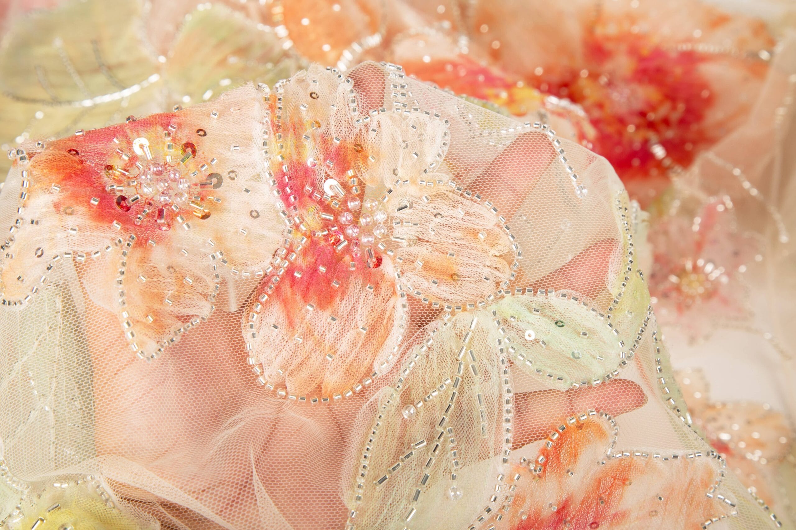 Luxury 3D Floral & Tape Embroidery Fabric