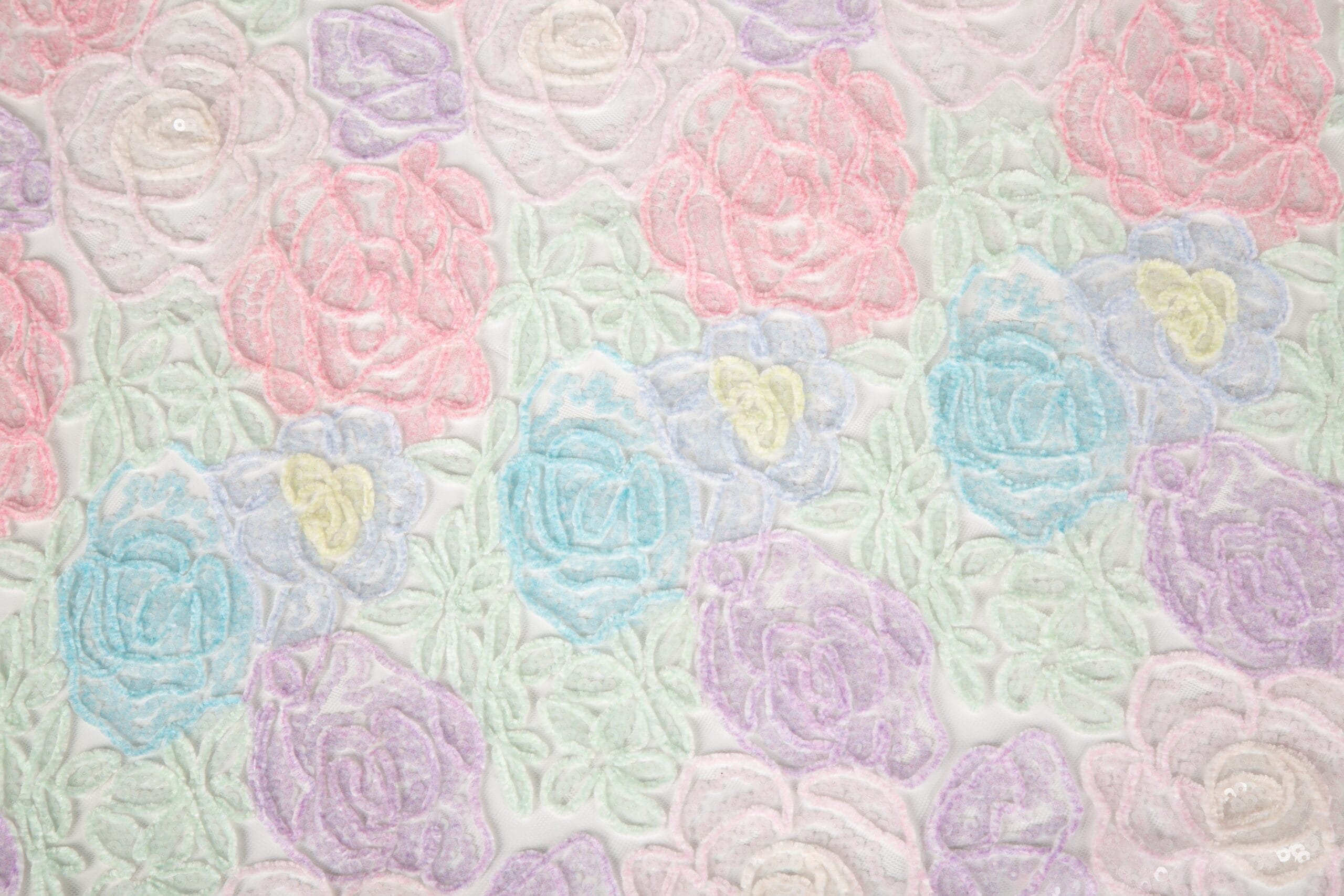Heavy Cord Embroidery Fabric Heavy cord embroidery fabric with bold raised outlines, dimensional floral motifs, and sculptural surface texture for luxury apparel