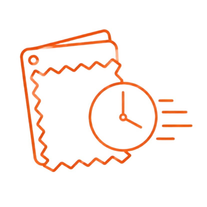 Orange line icon representing 8-hour sample response for custom fabric development
