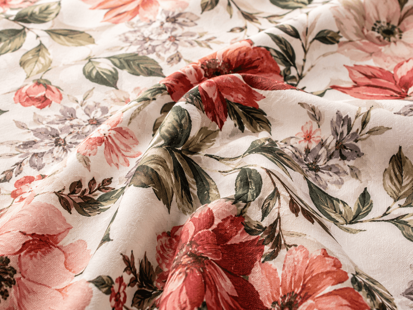 Pigment Digital Printing on Blended Floral Fabric Close-up of pigment digital printing on blended fashion fabric, showing floral artwork, clear surface detail, and flexible color application for apparel textile development.