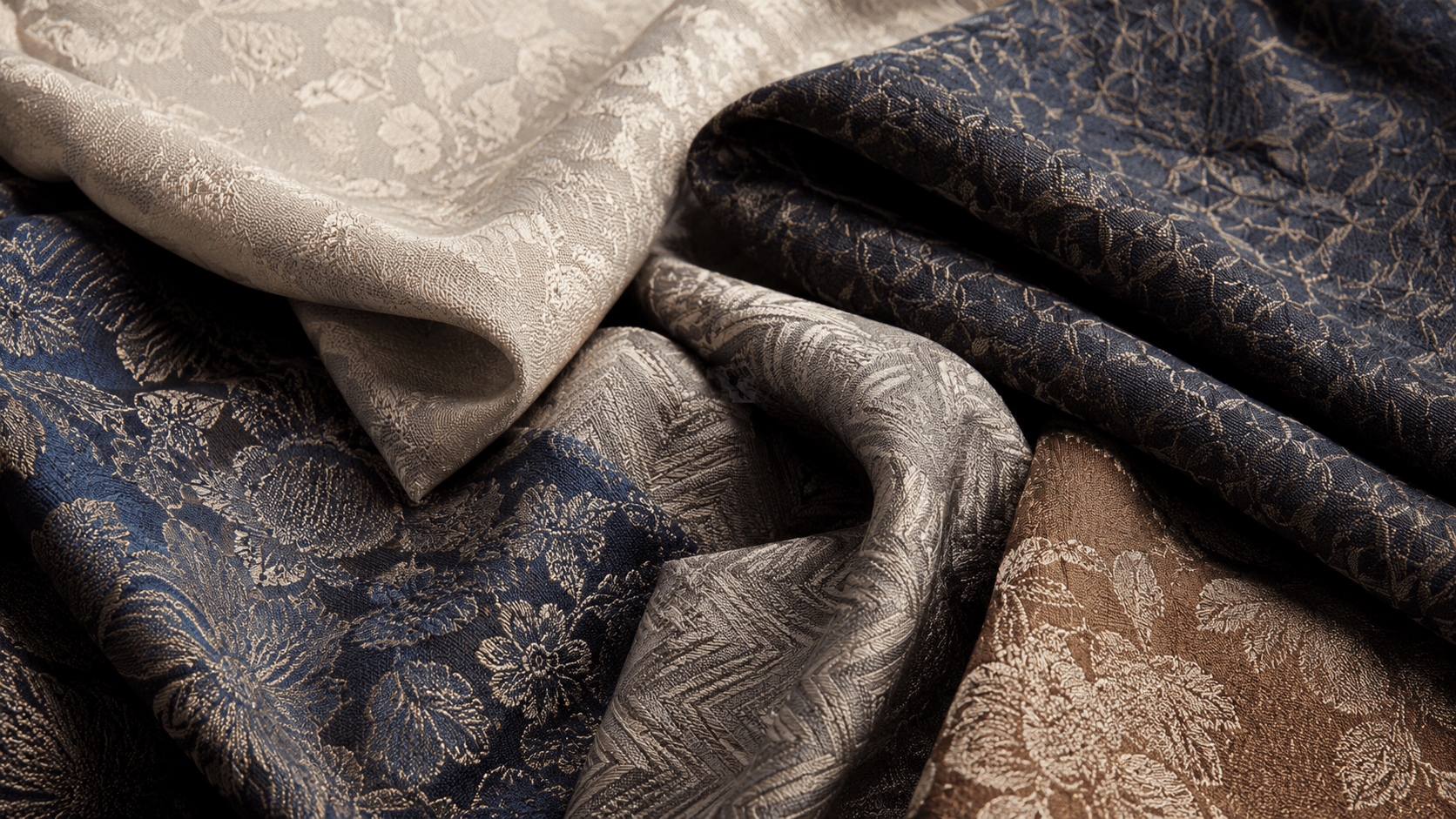 Close-up display of custom jacquard woven fabric with layered texture and intricate woven patterns for premium fashion applications